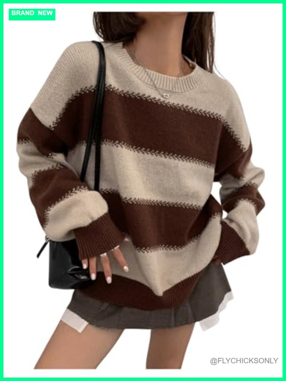 Striped Viscose Knit Pullover Sweater Drop Shoulder Relaxed Fit